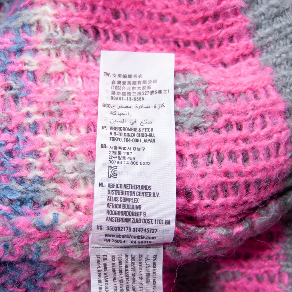 Hollister Mock Neck Fair Isle Knit Sweater Gray Hot Pink Blue Size L - Picture 7 of 9